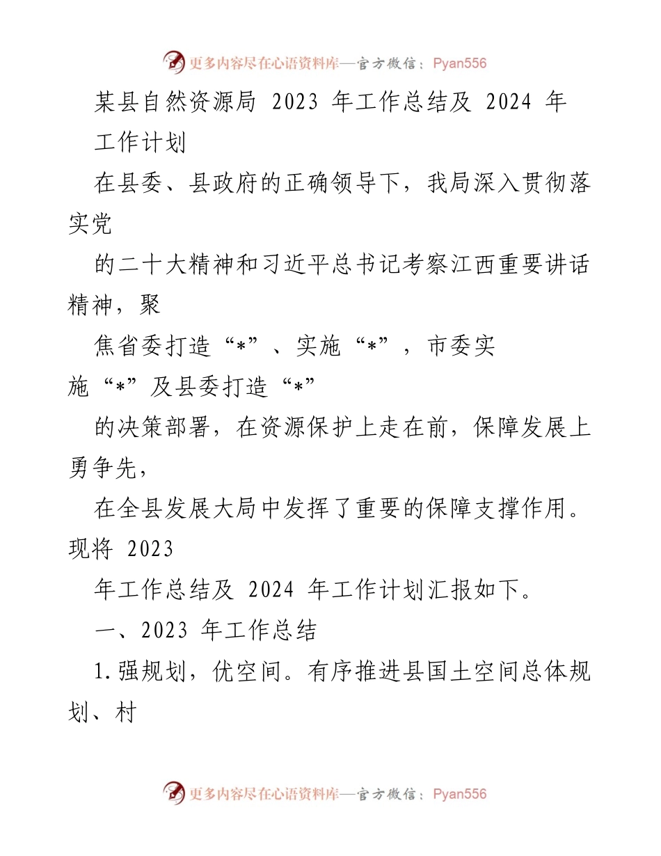 [工作总结] 自然资源局 - 2023年工作总结及2024年工作计划.docx_第1页