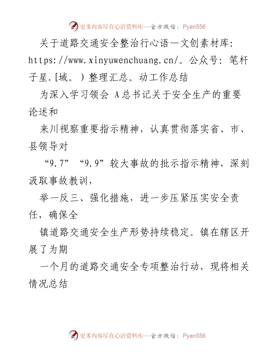 [工作总结] 道路交通安全整治行动 - 道路交通安全整治行动工作总结.docx_第1页