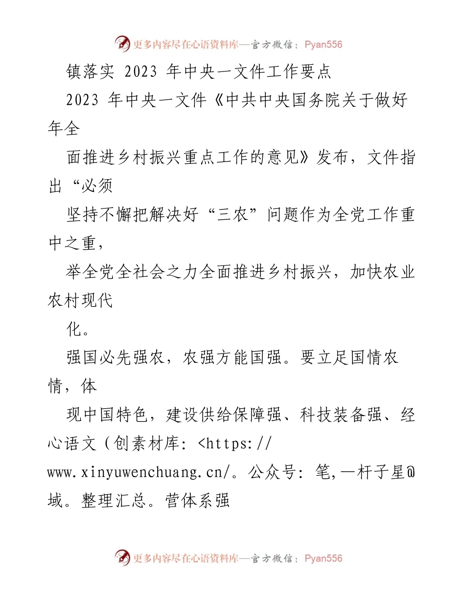 [工作总结] 镇政府 - 2023年中央一文件落实工作总结.docx_第1页