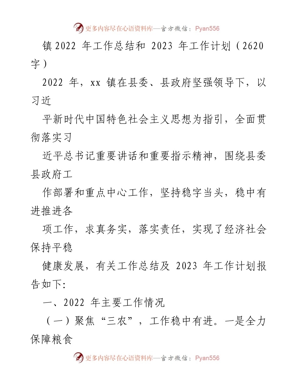 [工作总结] 镇政府 - 2022年度工作总结与2023年度工作计划.docx_第1页