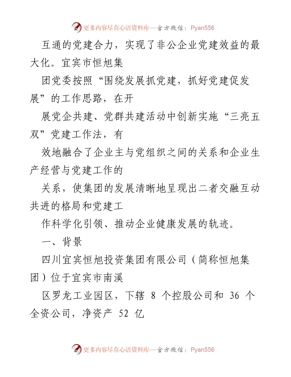 [工作总结] 非公企业党建 - 四川宜宾恒旭集团“三亮五双”党建工作法的实践与成效.docx_第2页