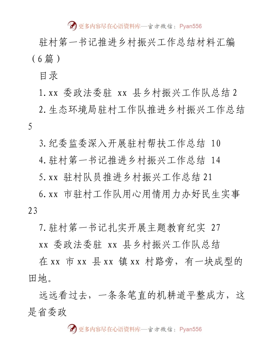 [工作总结] 驻村工作 - 驻村第一书记乡村振兴工作推进总结.docx_第1页