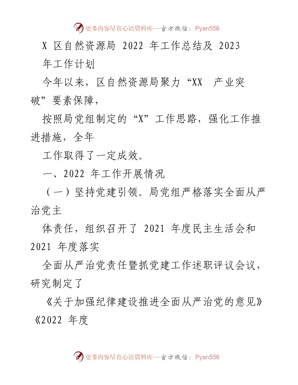 [工作总结] 自然资源局 - 2022年工作总结与2023年工作计划.docx_第1页