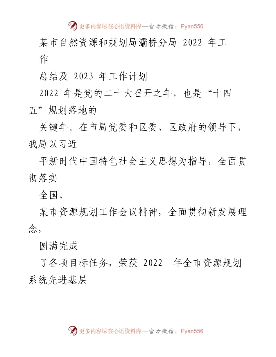[工作总结] 自然资源和规划局 - 2022年工作总结及2023年工作计划.docx_第1页