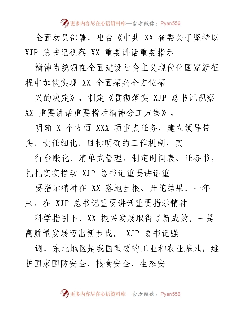 [工作总结] 重要视察 - 深入贯彻XJP总书记视察XX重要指示精神，推动全面振兴新成效.docx_第2页