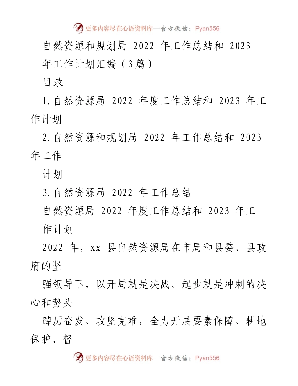 [工作总结] 自然资源局 - 2022年度工作总结与2023年工作计划汇编.docx_第1页
