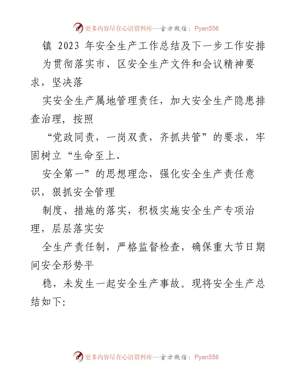[工作总结] 镇安全生产工作会议 - 2023年安全生产工作总结与未来工作安排.docx_第1页