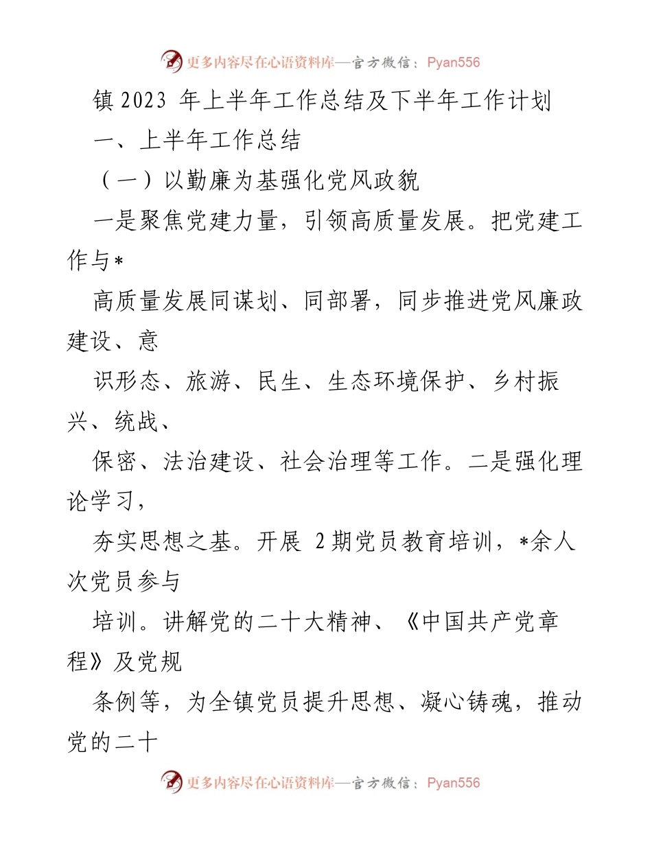 [工作总结] 镇政府 - 2023年上半年工作总结与下半年计划.docx_第1页