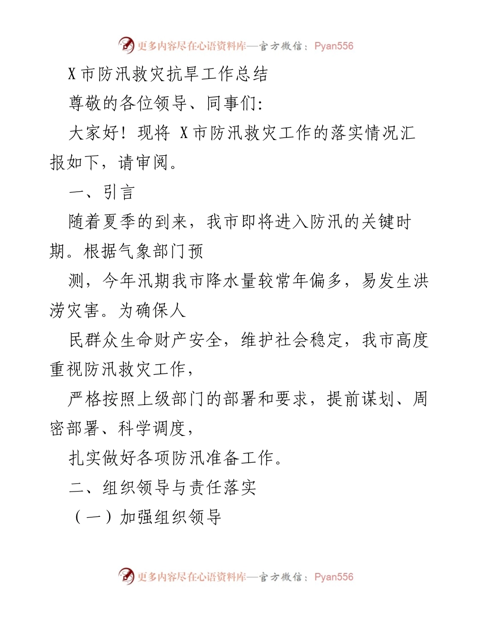 [工作总结] 防汛救灾 - X市防汛救灾工作落实情况总结.docx_第1页