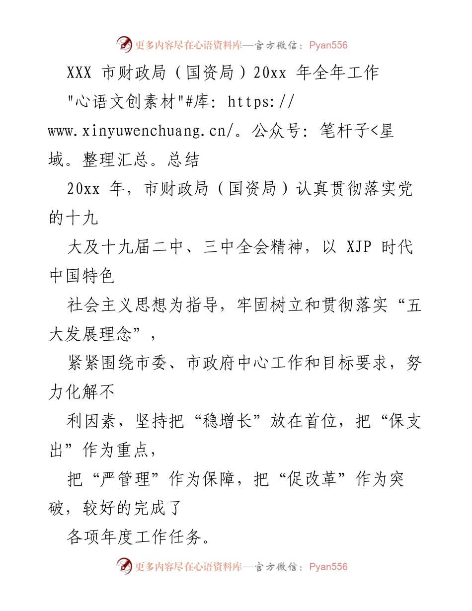 [工作总结] 财政局年度工作 - 20xx年市财政局（国资局）工作总结报告.docx_第1页
