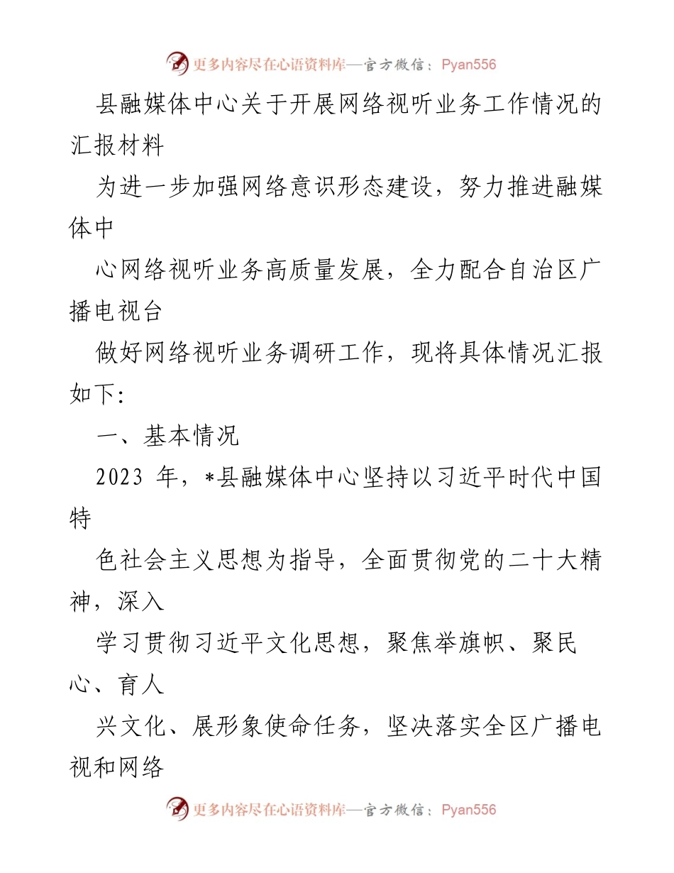 [工作总结] 融媒体中心 - 网络视听业务工作情况汇报.docx_第1页