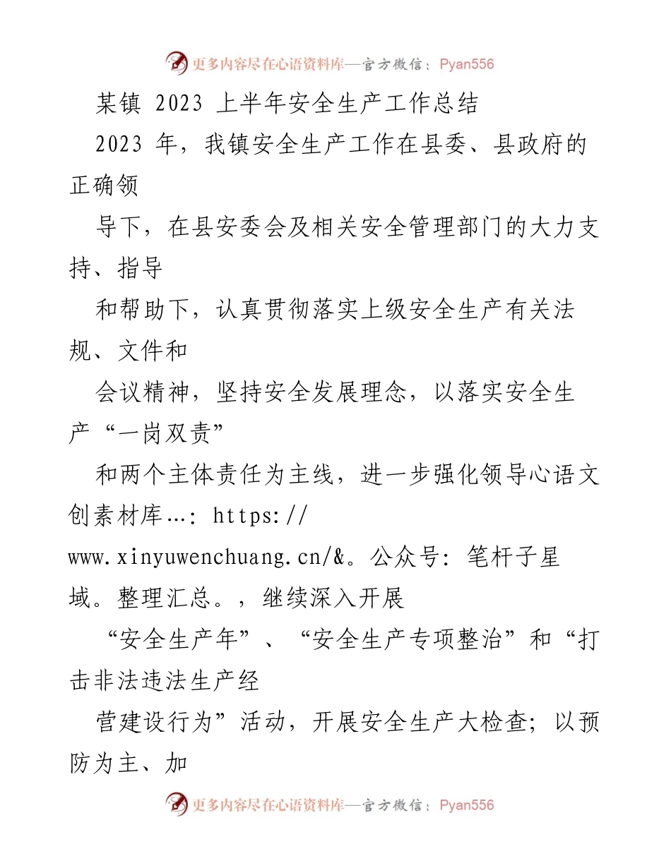 [工作总结] 镇政府 - 2023年上半年安全生产工作总结.docx_第1页