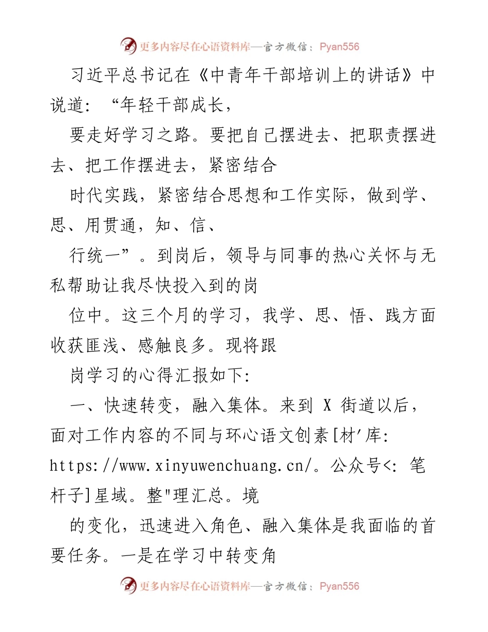 [工作总结] 跟岗学习 - 年轻干部跟岗学习心得体会.docx_第1页