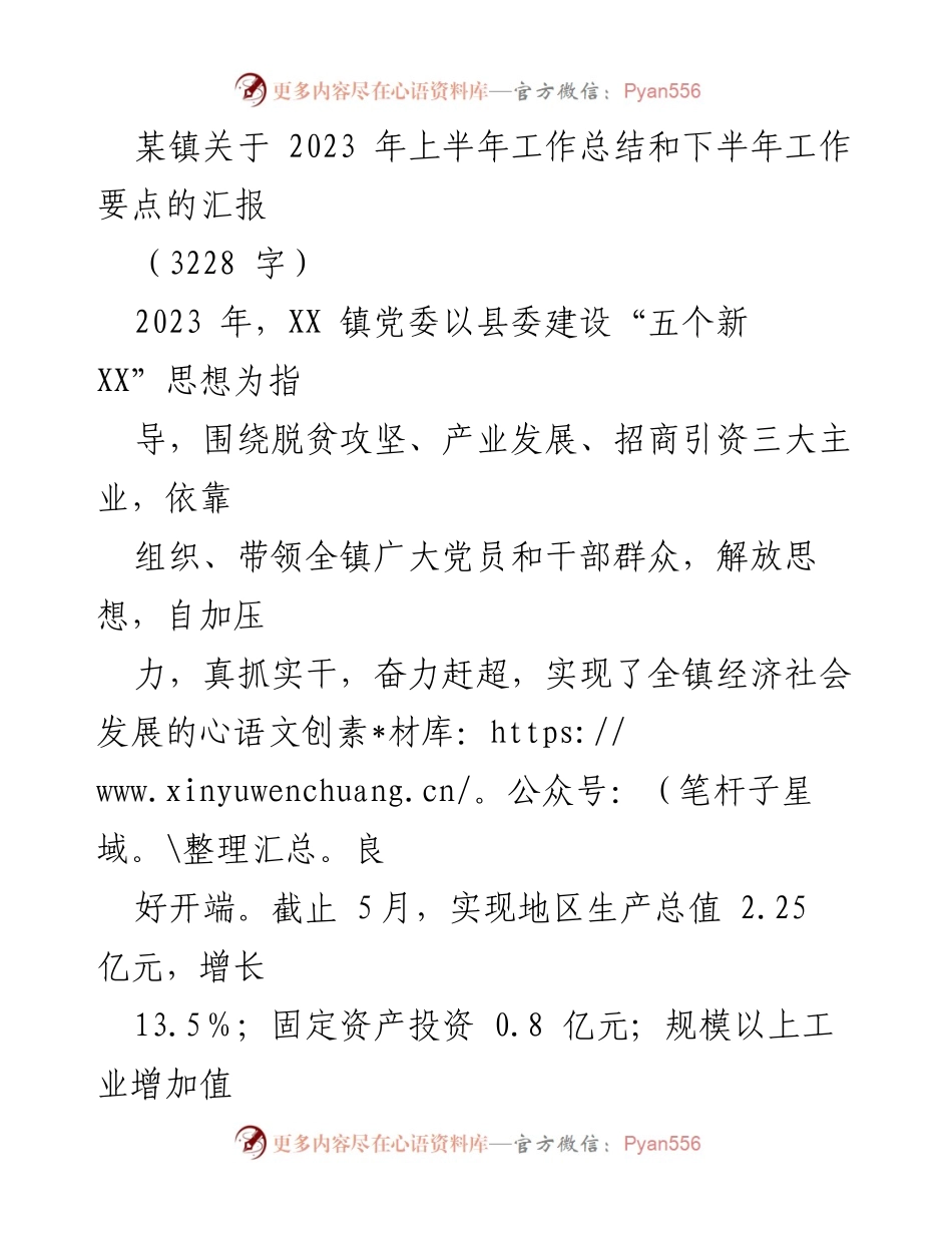 [工作总结] 镇党委 - 2023年上半年工作总结与下半年工作要点汇报.docx_第1页