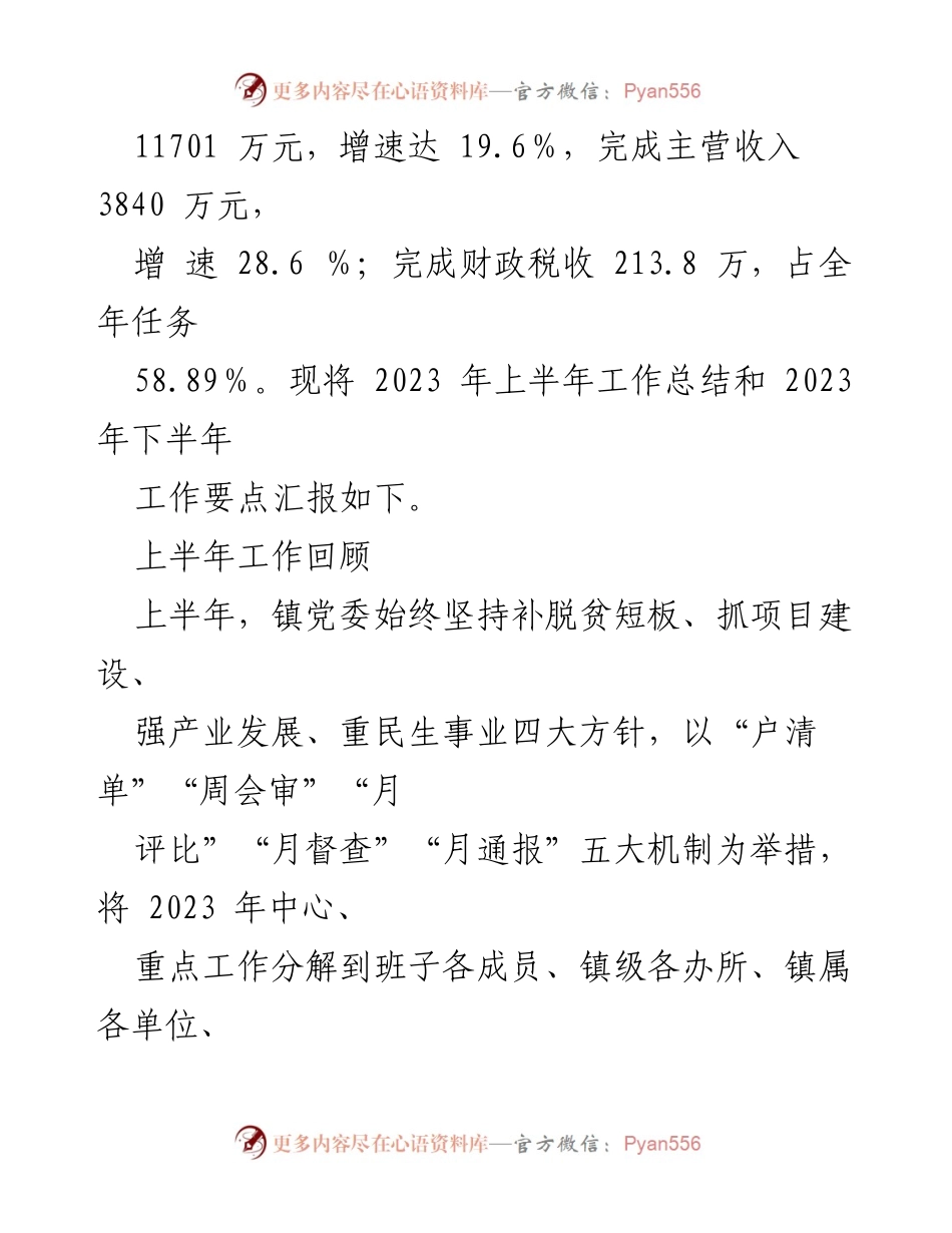 [工作总结] 镇党委 - 2023年上半年工作总结与下半年工作要点汇报.docx_第2页
