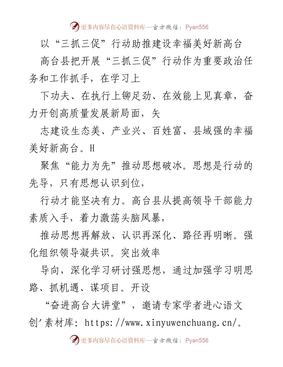[工作总结] 高台县 - 推动高质量发展的“三抓三促”行动总结.docx_第1页