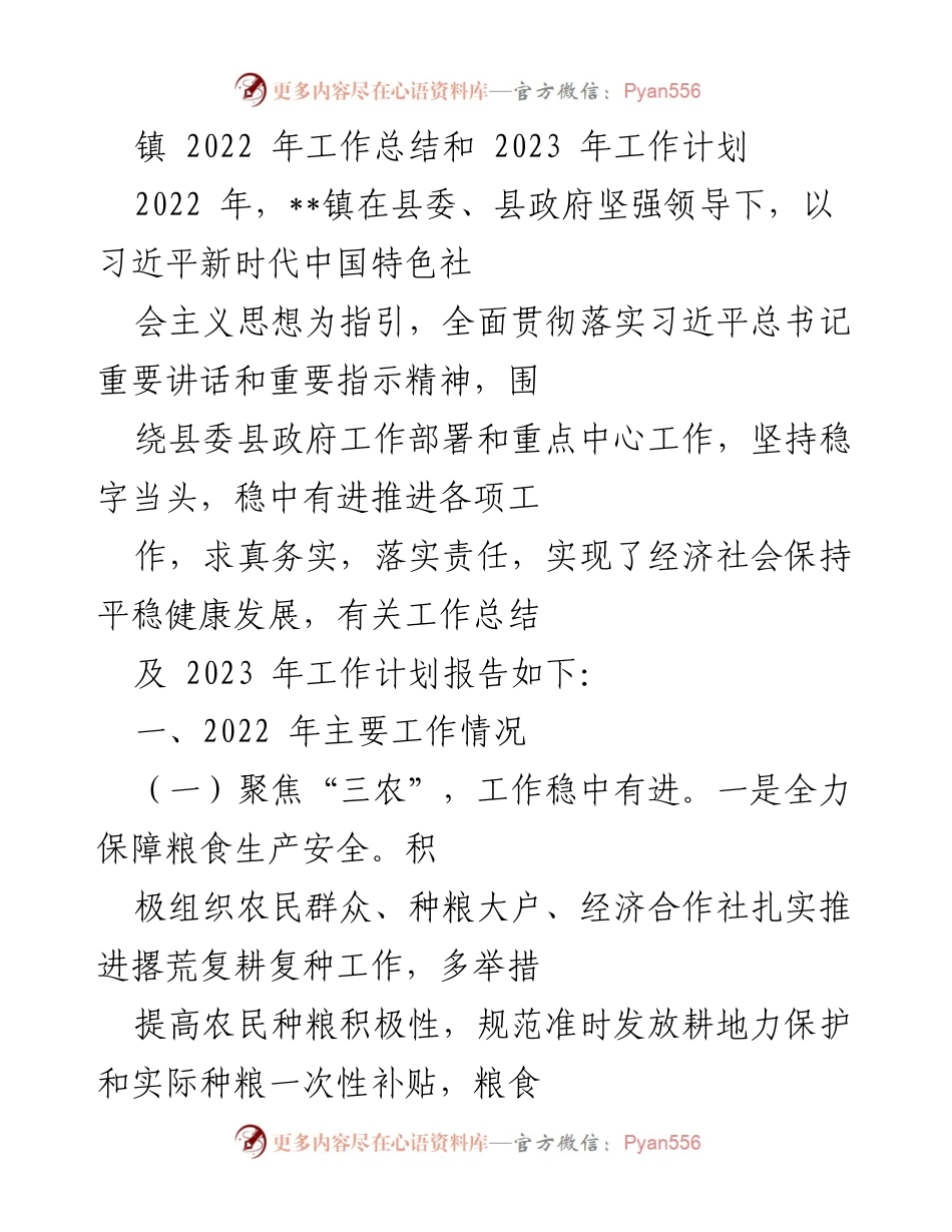 [工作总结] 镇政府 - 2022年工作总结与2023年工作计划_2.docx_第1页