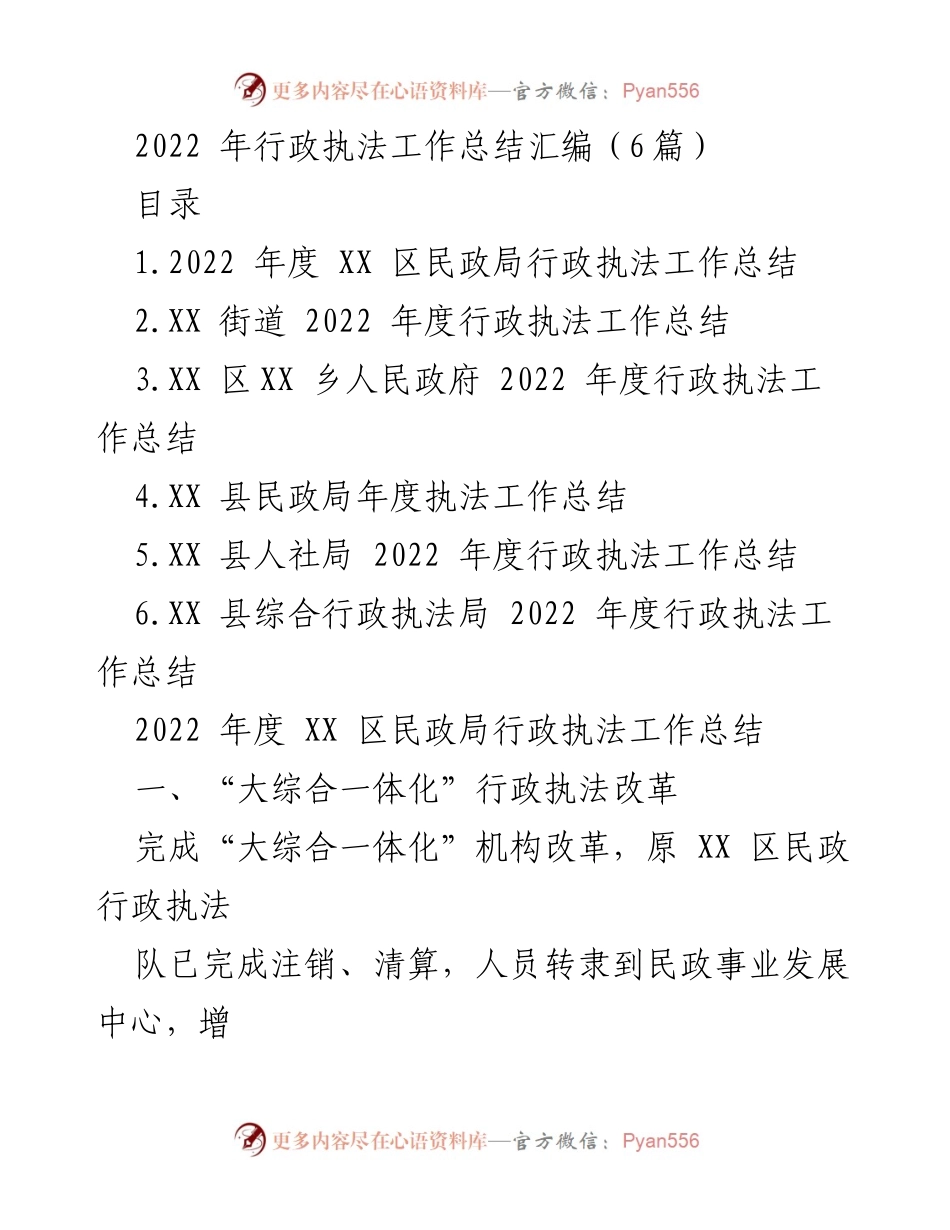 [工作总结] 行政执法 - 2022年度行政执法工作总结汇编.docx_第1页