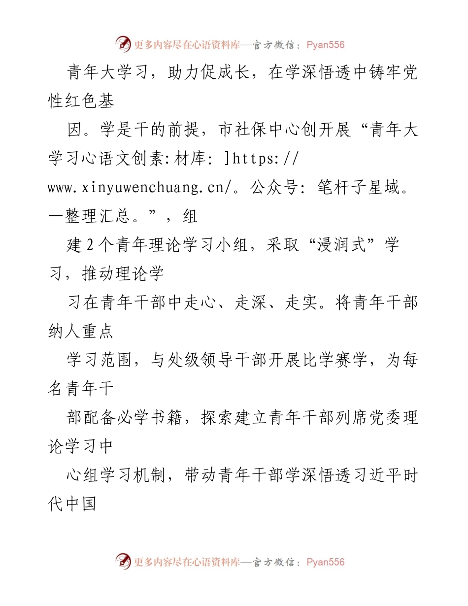 [工作总结] 青年干部培养 - 市社保中心青年干部培养工作进展汇报.docx_第2页