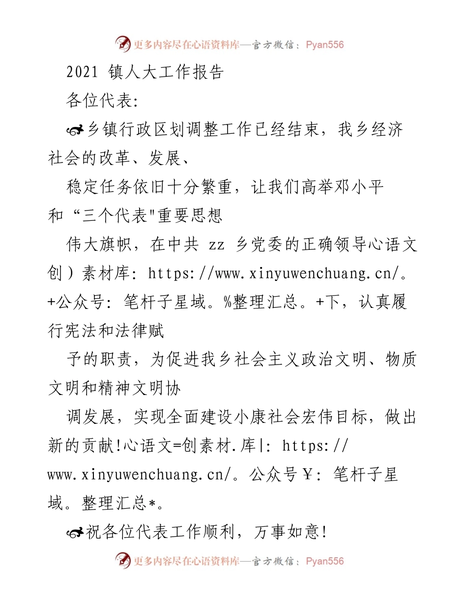 [工作总结] 镇人大工作会议 - 2021年镇人大工作总结报告_1.docx_第1页