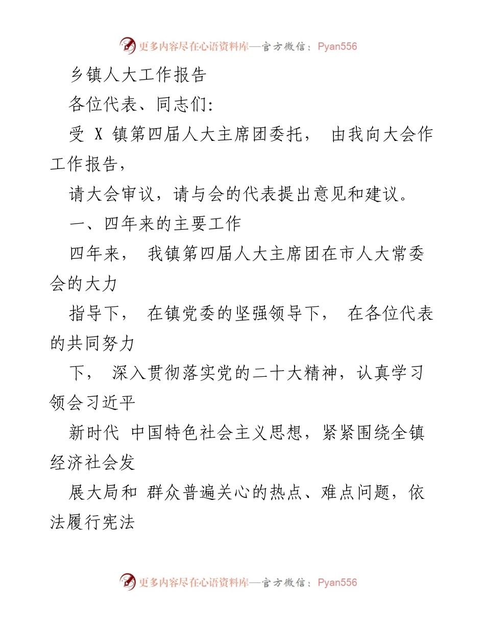 [工作报告] 乡镇人大会议 - 乡镇人大工作总结报告.docx_第1页