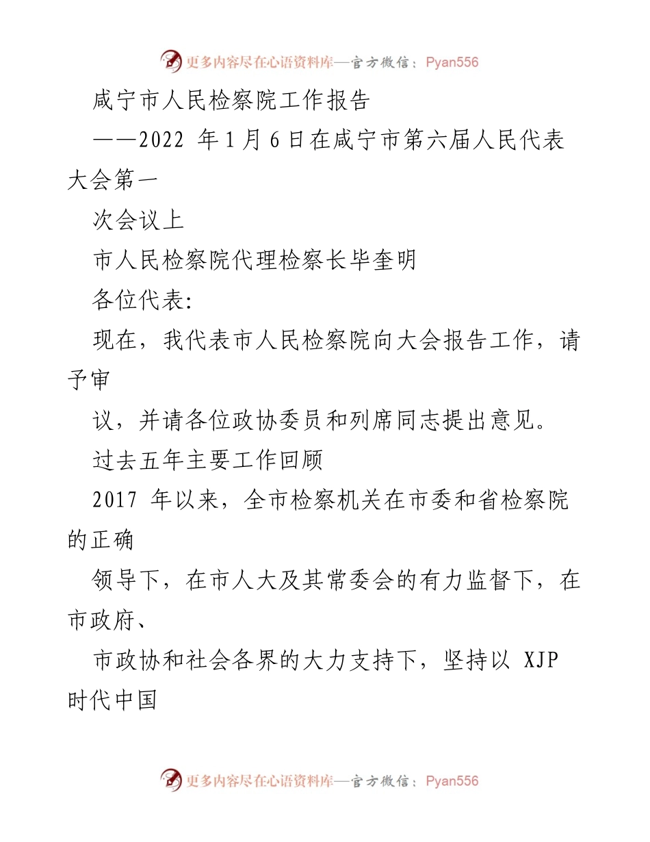 [工作报告] 会议 - 咸宁市人民检察院2022年度工作报告.docx_第1页