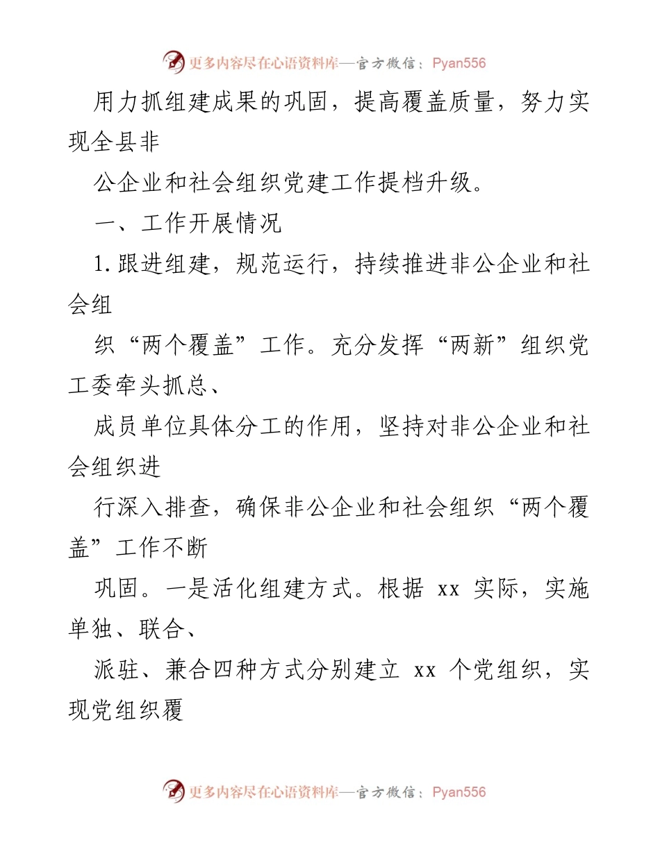 [工作总结] 非公企业和社会组织党建工作 - 非公企业和社会组织党建工作汇报与提升措施.docx_第2页