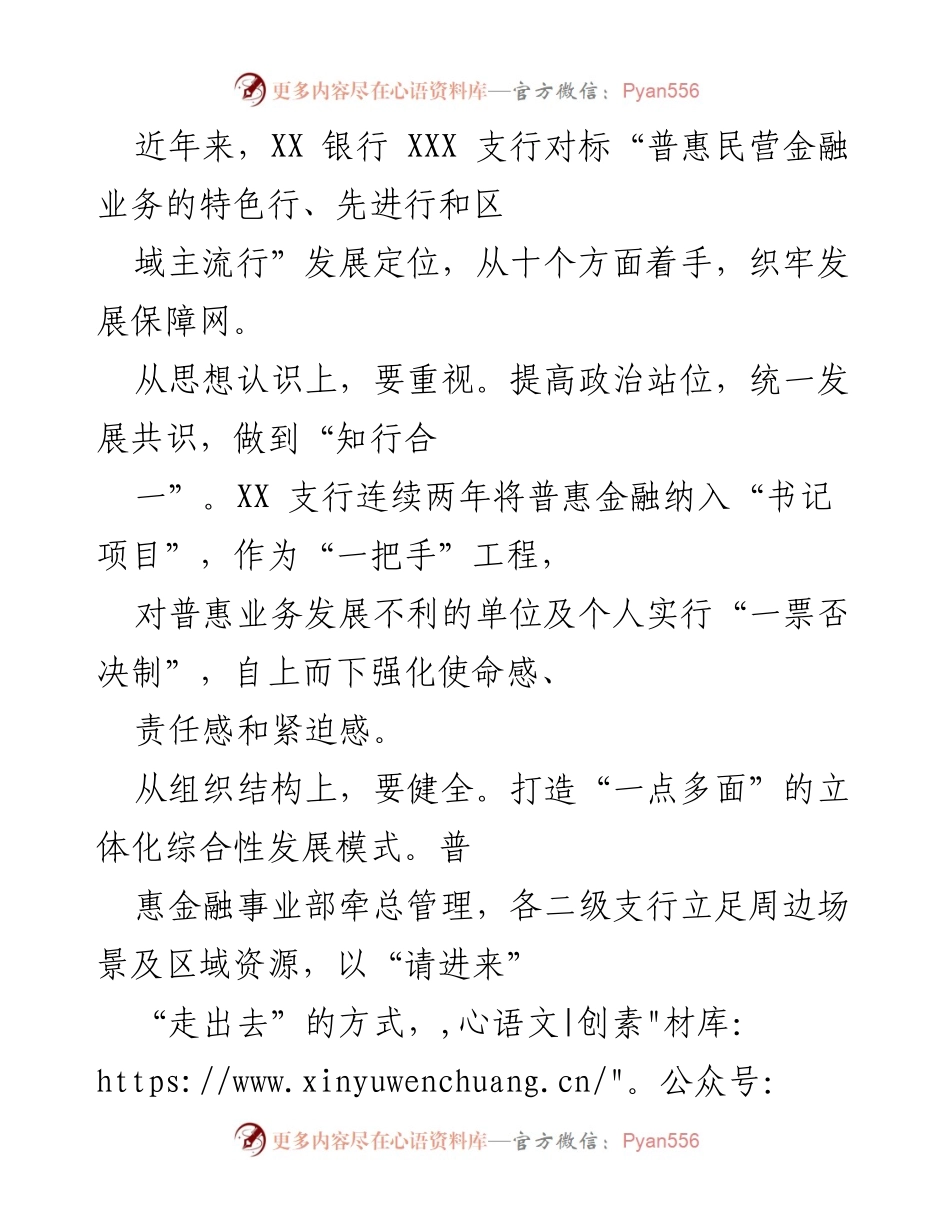 [工作总结] 银行普惠金融业务发展 - XX银行XXX支行普惠金融业务发展总结报告.docx_第1页