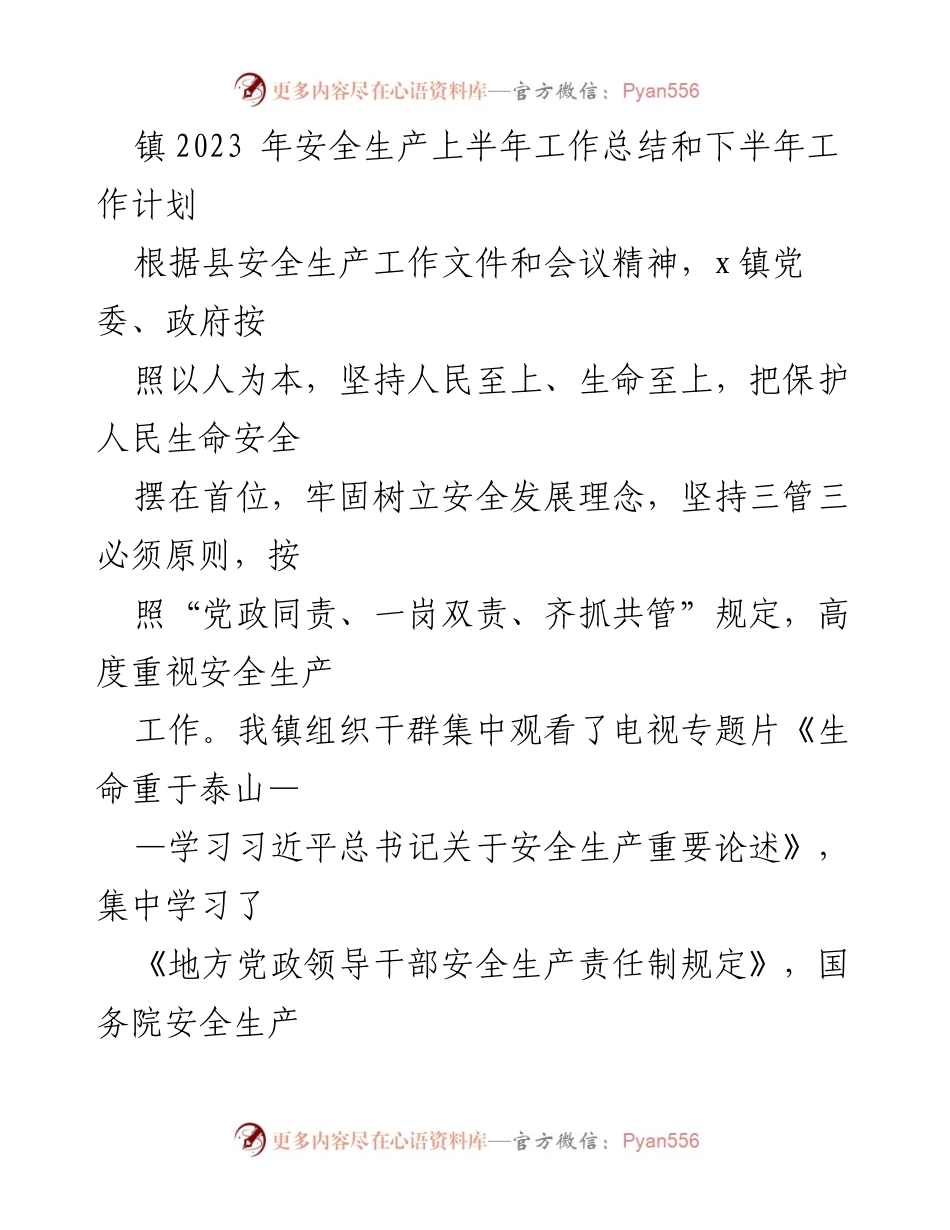 [工作总结] 镇安全生产会议 - 2023年安全生产工作总结与计划.docx_第1页