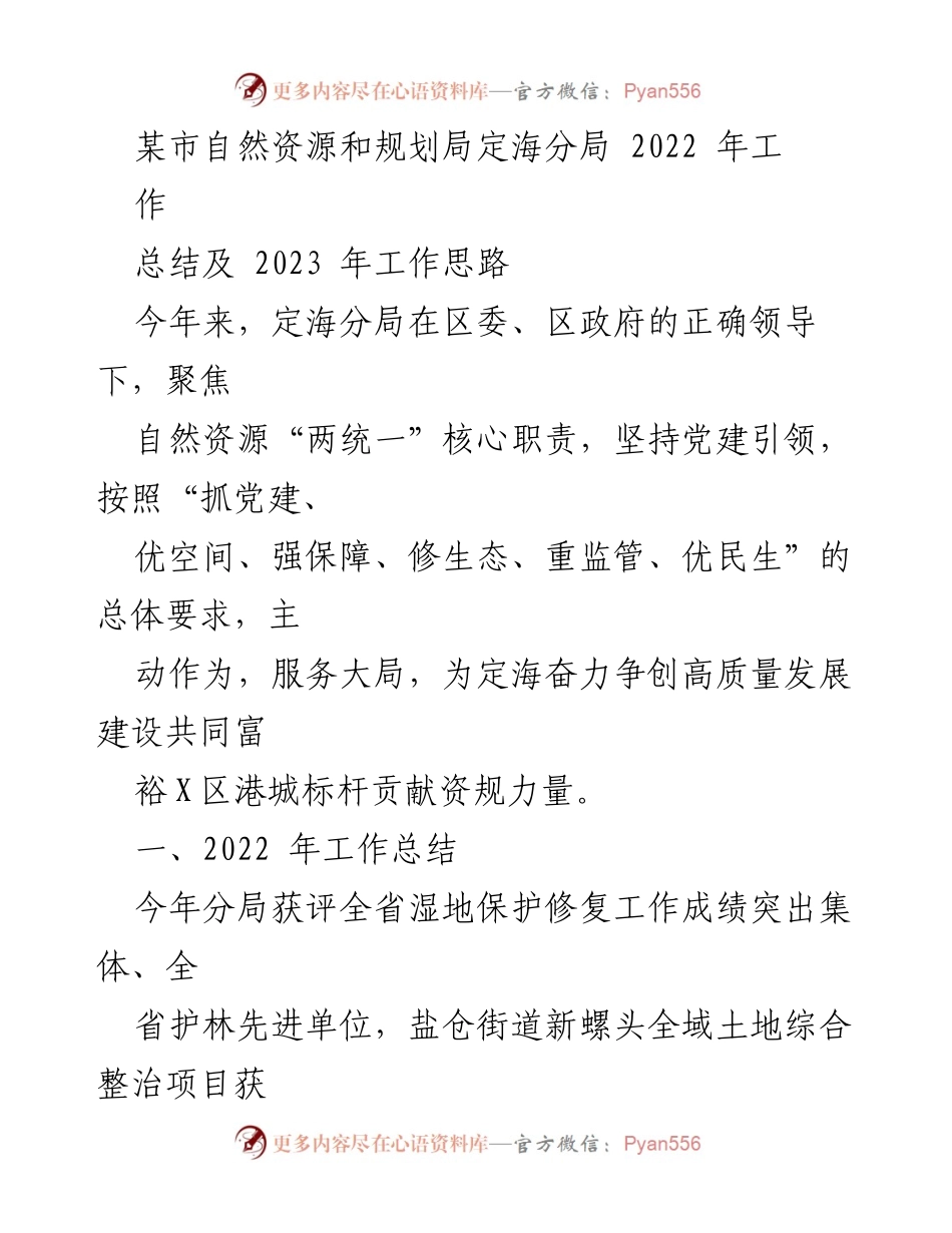 [工作总结] 自然资源和规划局 - 2022年工作总结及2023年工作思路.docx_第1页