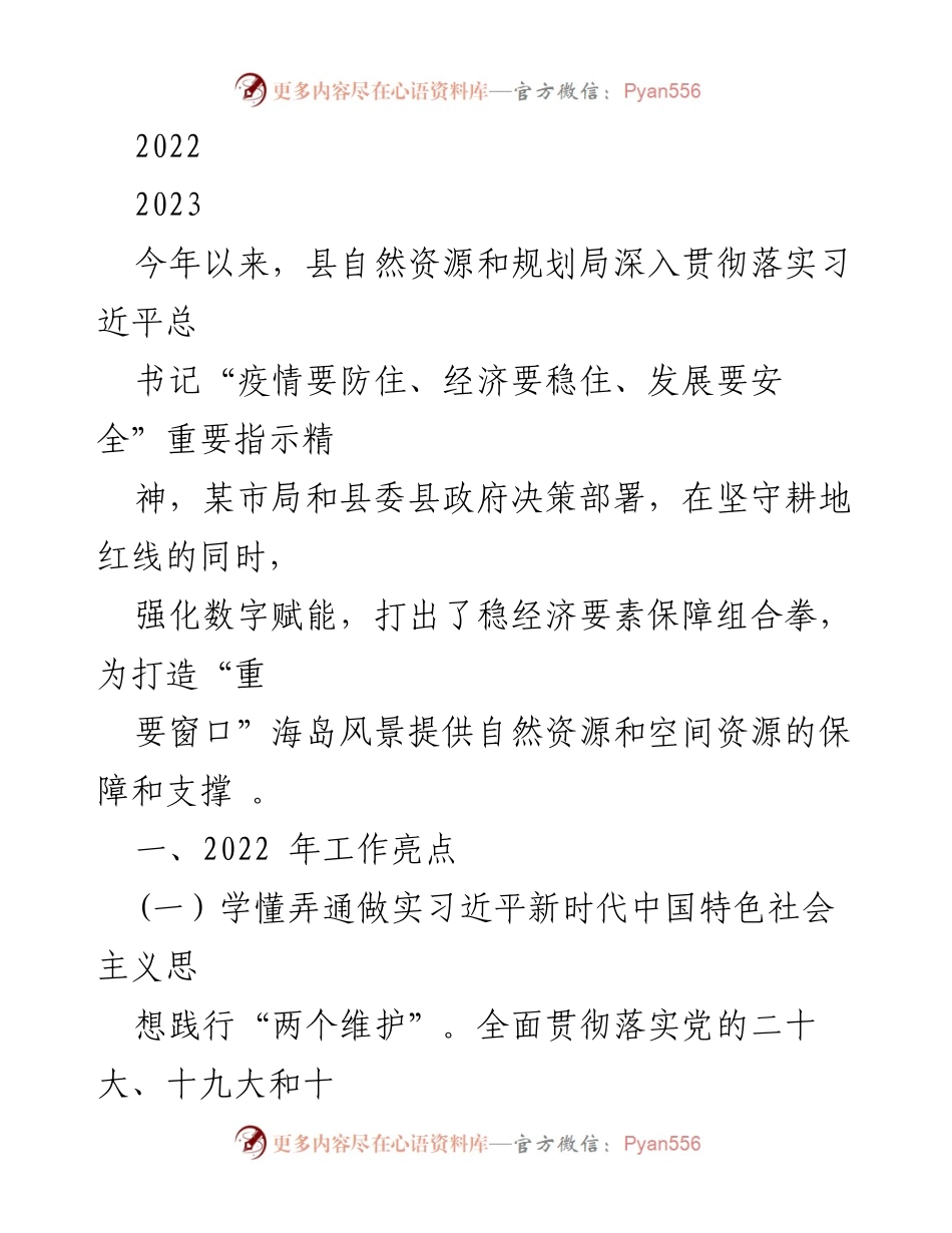 [工作总结] 自然资源和规划局年度工作 - 2022-2023年自然资源和规划局工作总结报告.docx_第1页