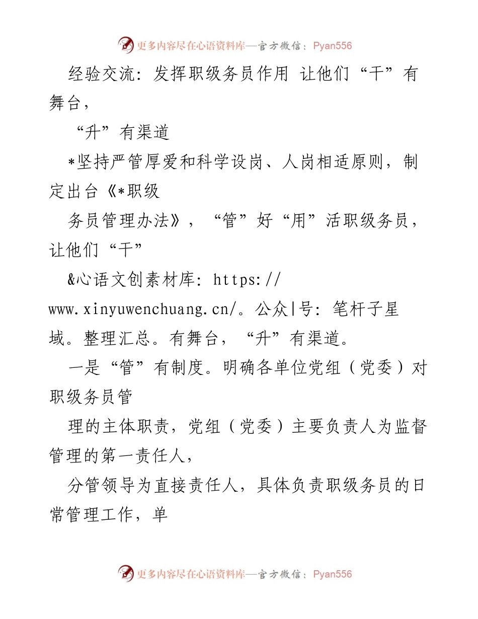 [工作总结] 职级务员管理 - 发挥职级务员作用，提升管理与晋升渠道.docx_第1页