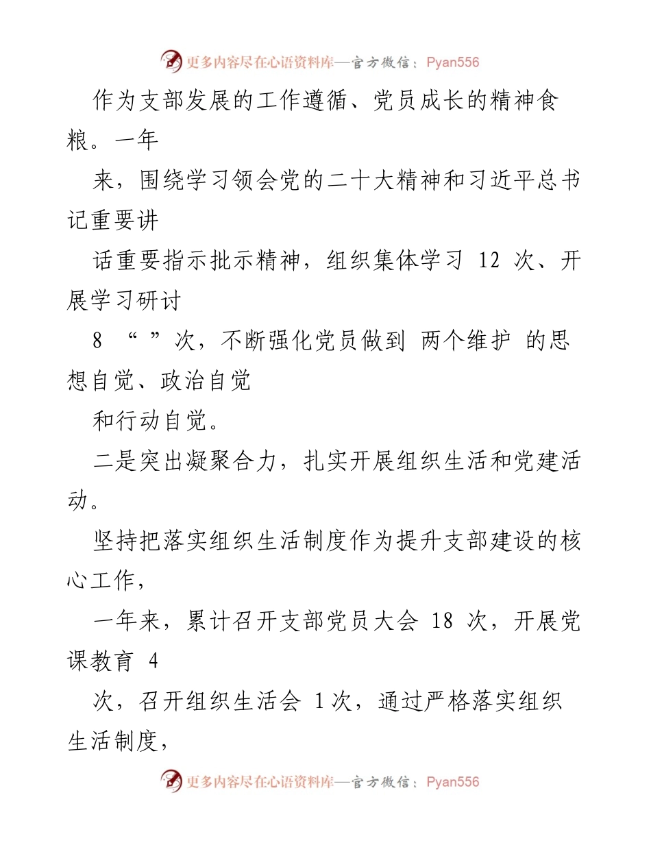 [工作总结] 述职评议 - 2023年度基层党组织书记党建工作述职报告.docx_第2页