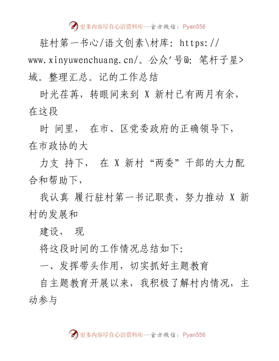 [工作总结] 驻村第一书记 - 驻村第一书记工作总结与发展推进报告.docx_第1页