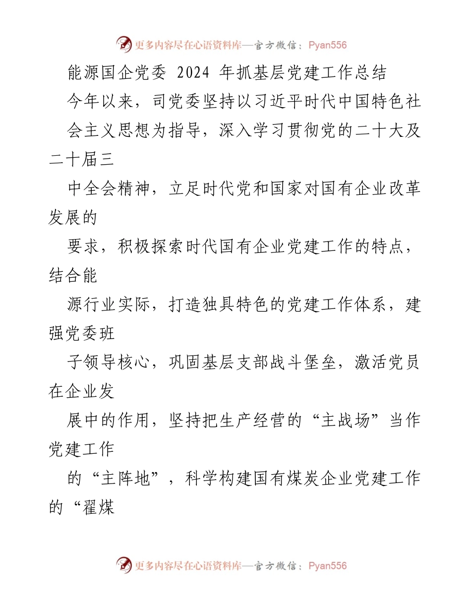 [工作总结] 能源国企党委 - 2024年基层党建工作总结与实践探索.docx_第1页