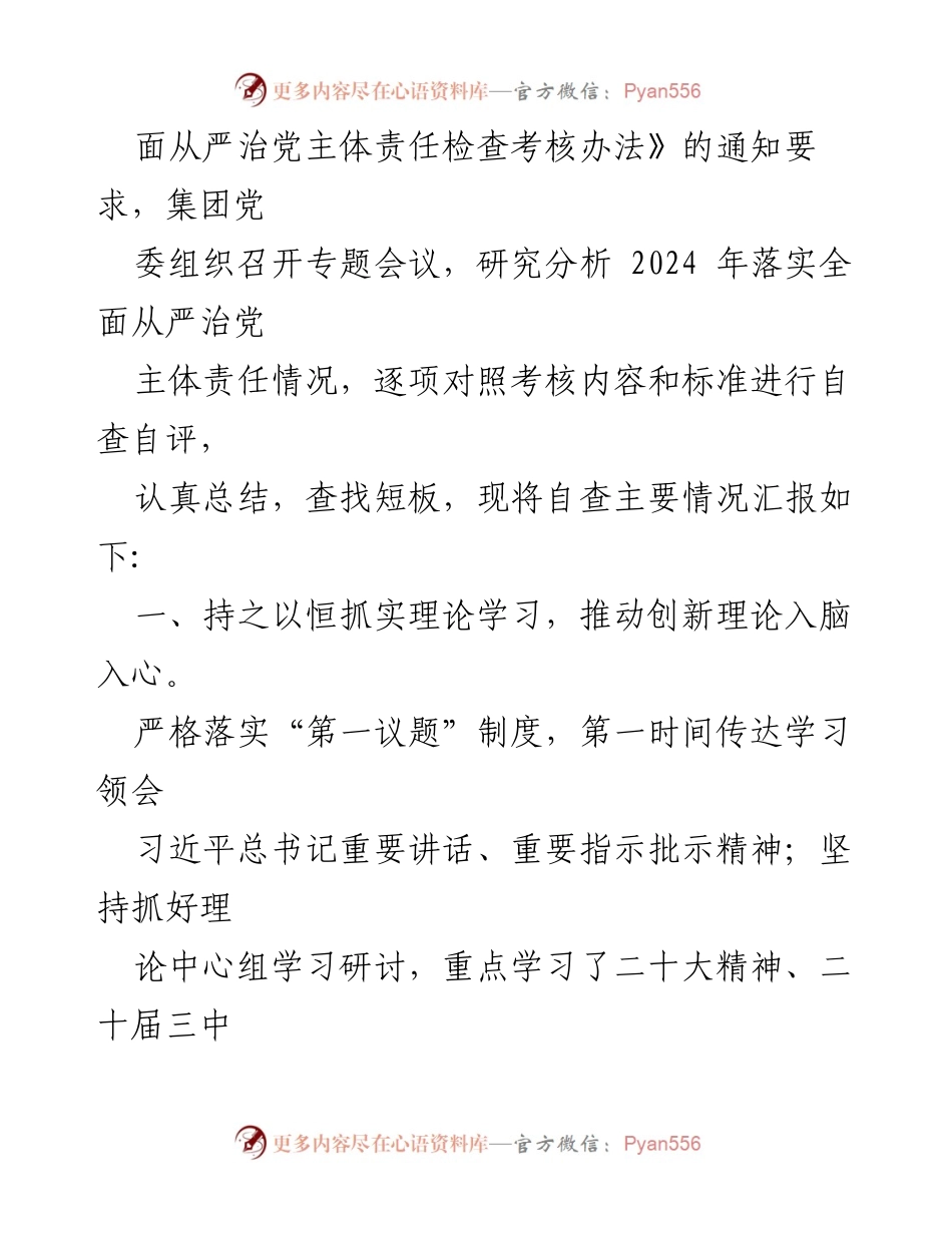 [工作总结] 集团党委 - 2024年全面从严治党主体责任自查工作报告.docx_第2页