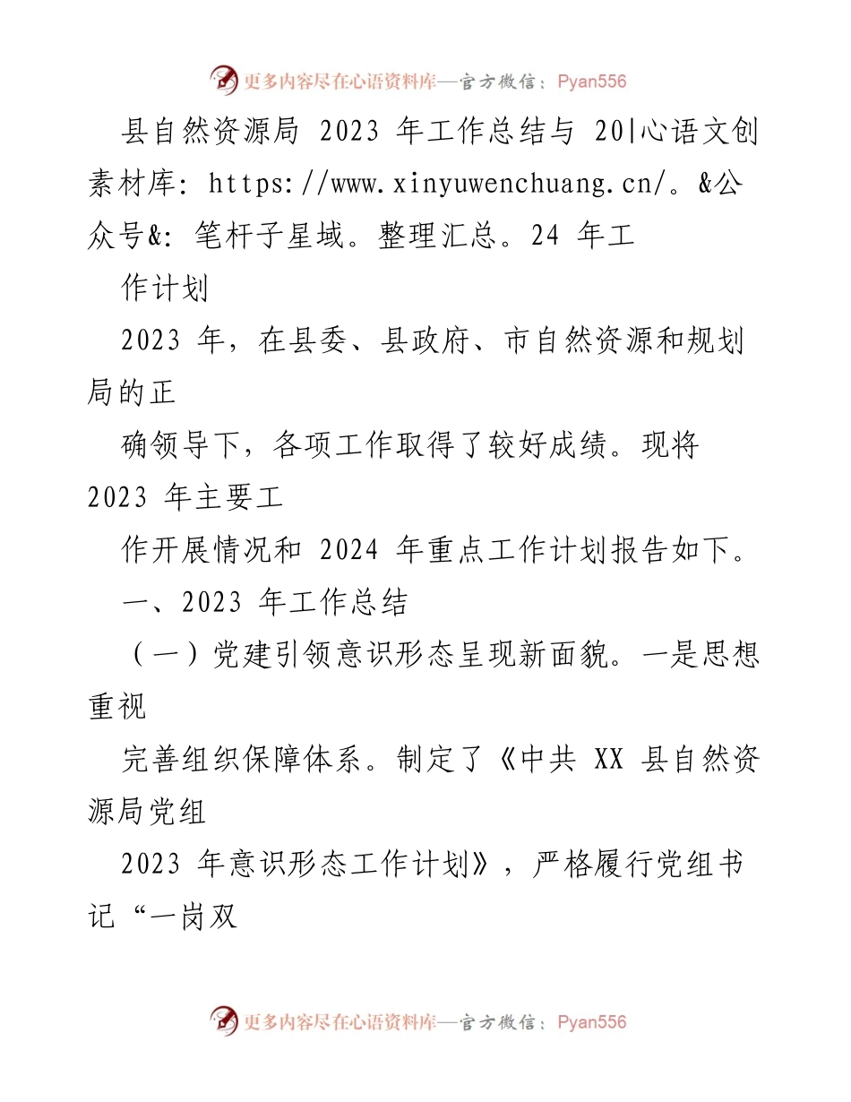 [工作总结] 自然资源局 - 2023年工作总结与2024年工作计划.docx_第1页