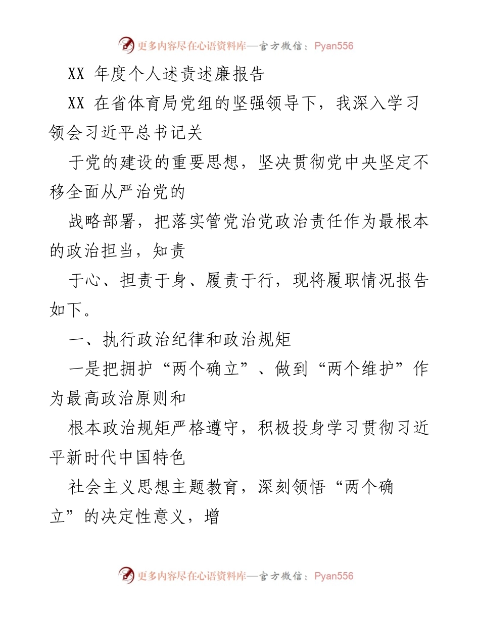 [工作总结] 述责述廉 - XX年度个人述责述廉报告.docx_第1页