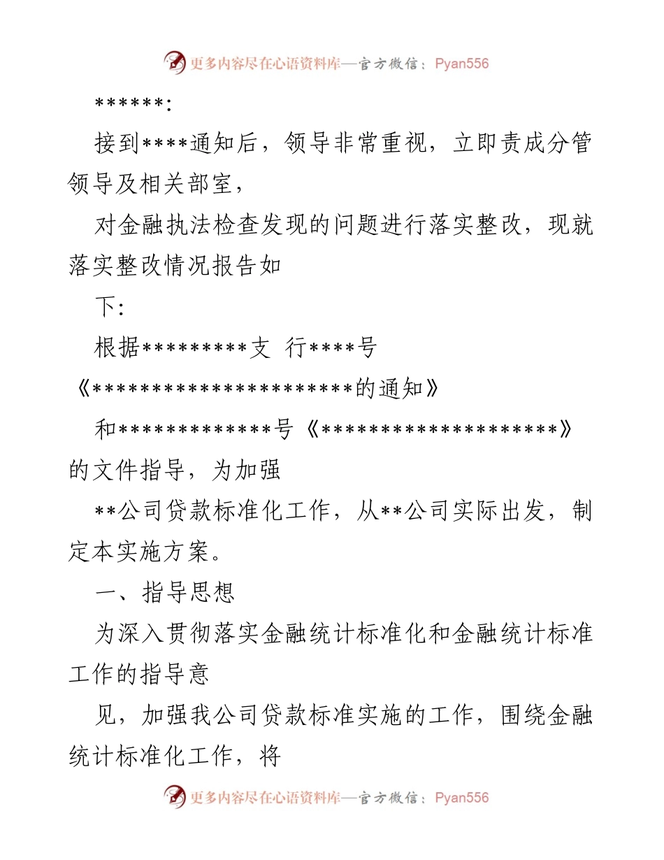 [工作总结] 金融执法整改 - 金融统计标准化工作落实整改情况报告.docx_第1页