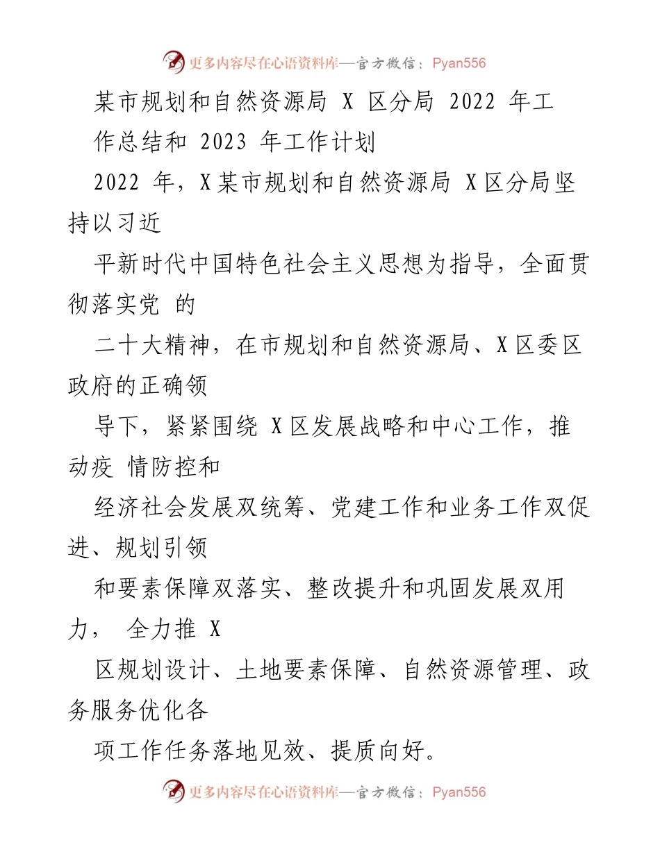 [工作总结] 规划与自然资源局 - 2022年工作总结与2023年工作计划.docx_第1页
