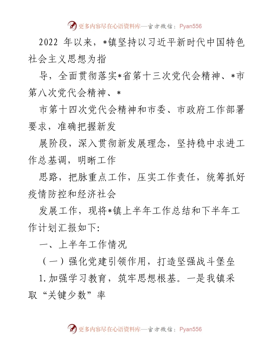[工作总结] 镇政府工作会议 - _镇2022年上半年工作总结与下半年工作计划报告.docx_第1页