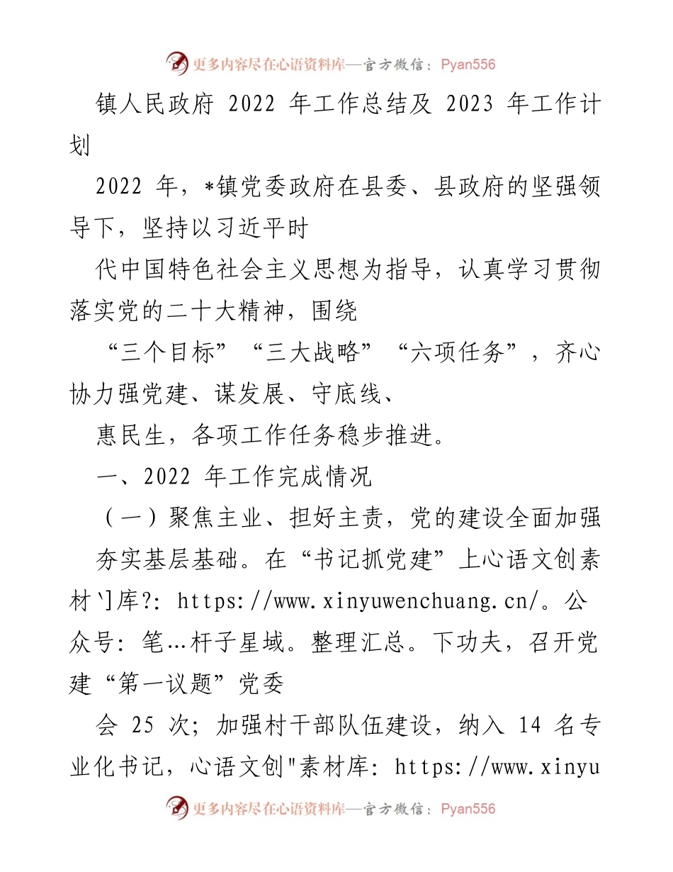 [工作总结] 镇人民政府 - 2022年工作总结与2023年工作计划.docx_第1页