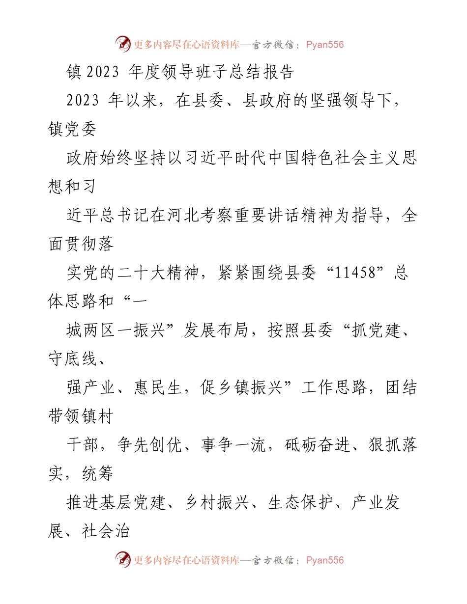[工作总结] 镇党委政府 - 2023年度领导班子工作总结报告.docx_第1页