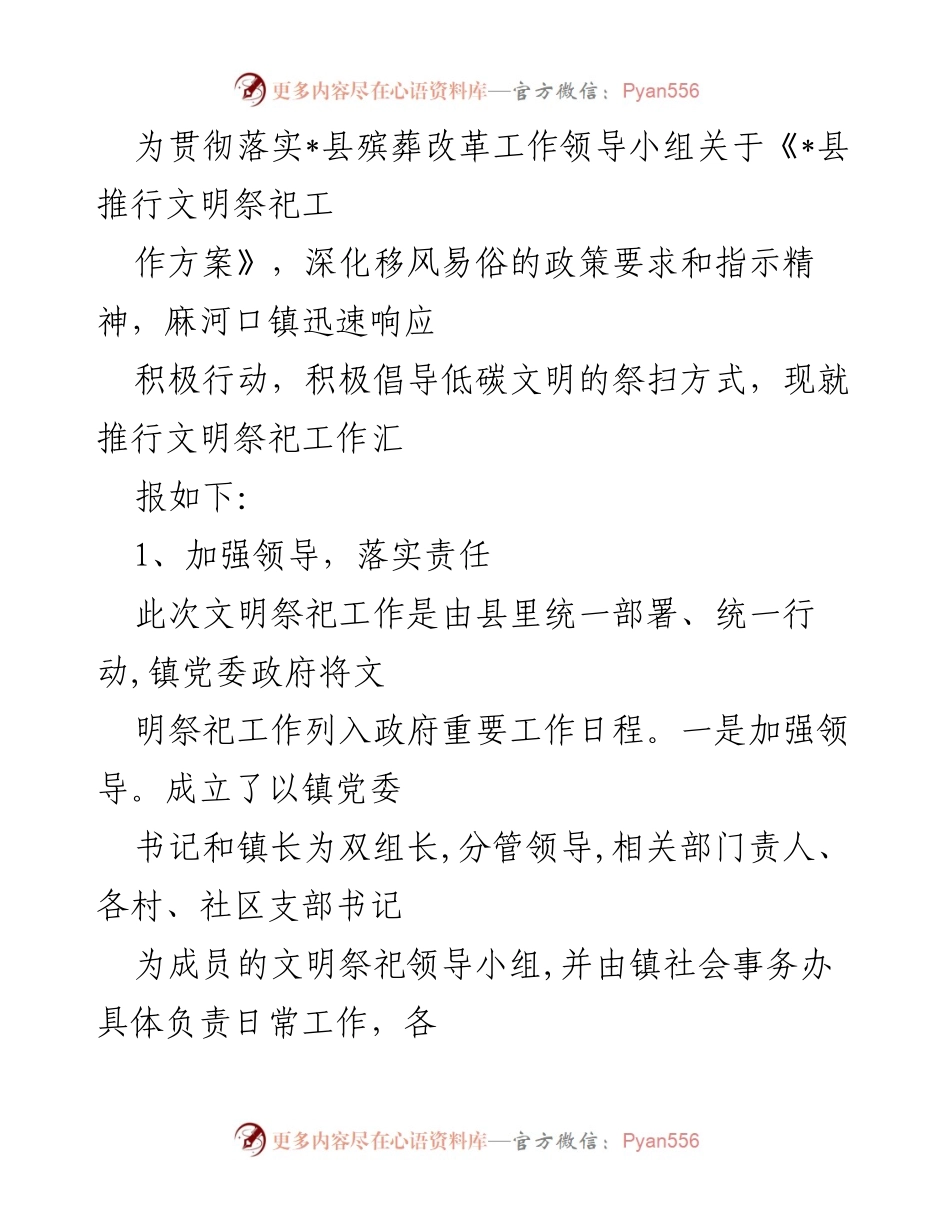 [工作总结] 麻河口镇文明祭祀工作推进 - 麻河口镇推行文明祭祀工作总结报告.docx_第1页