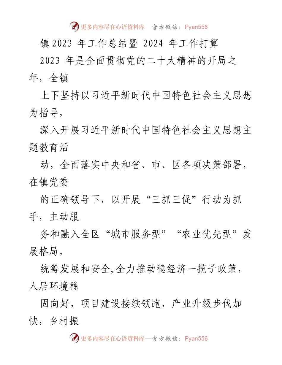 [工作总结] 镇政府 - 2023年工作总结与2024年发展计划.docx_第1页