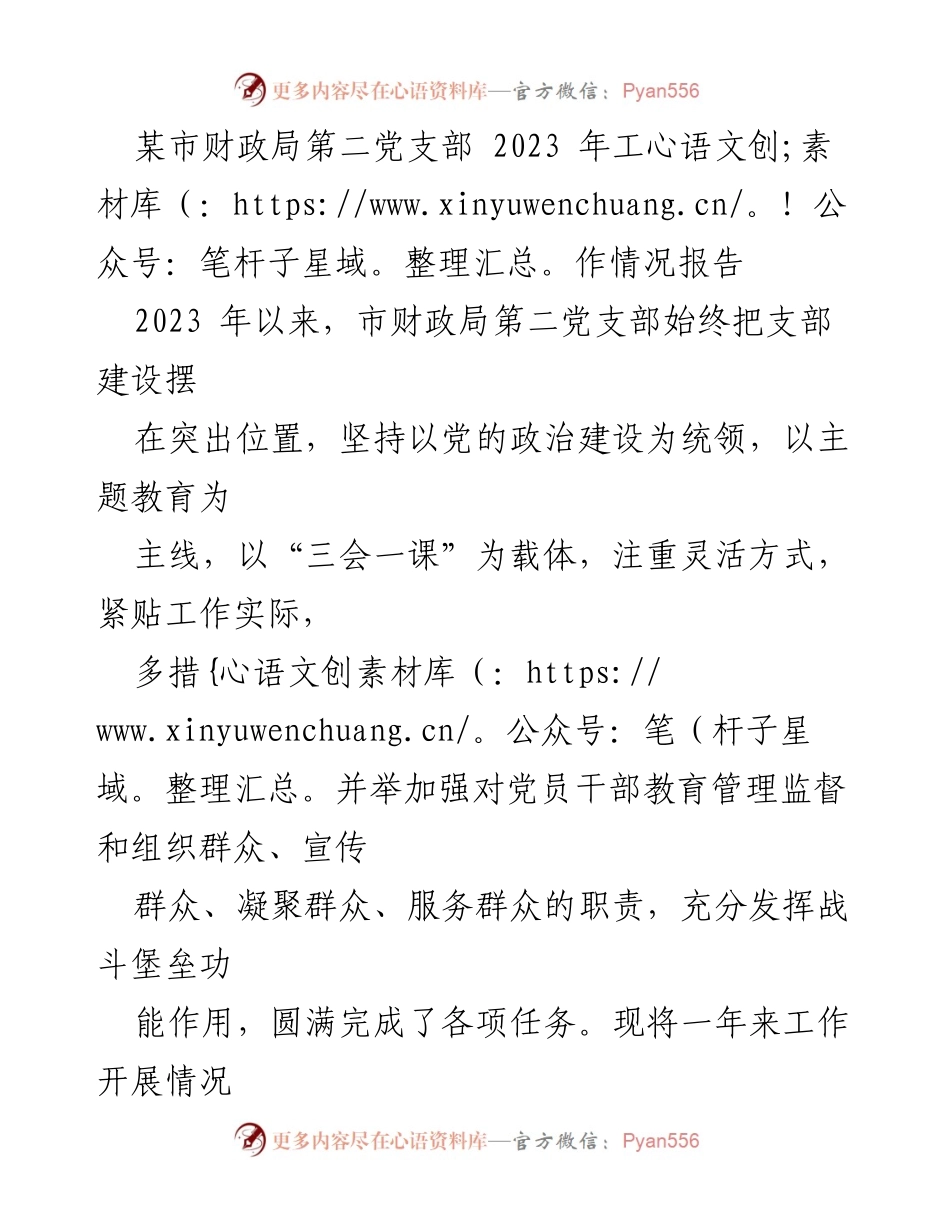 [工作总结] 财政局第二党支部 - 2023年工作情况报告.docx_第1页
