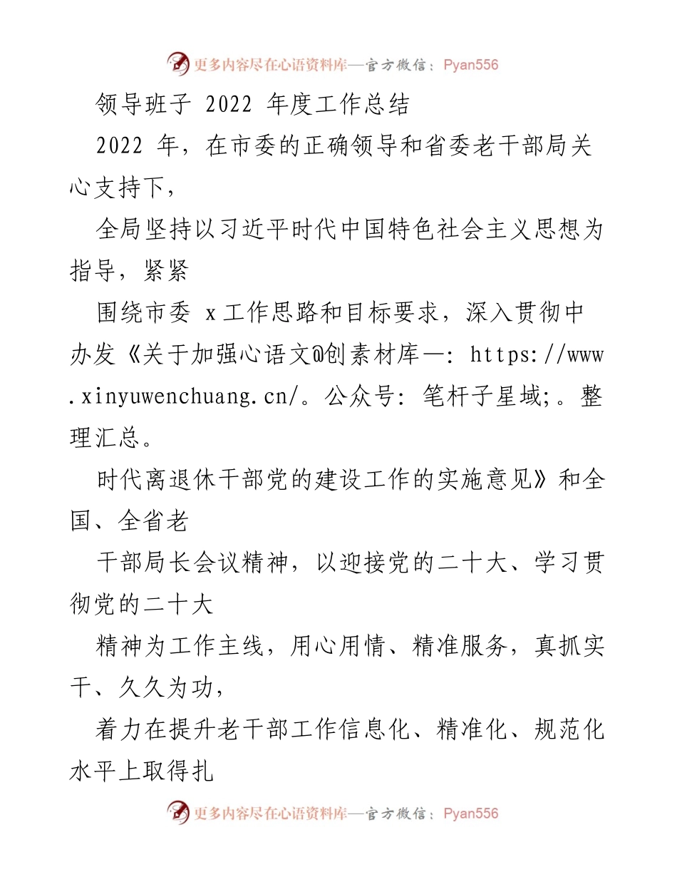 [工作总结] 领导班子 - 2022年度离退休干部工作总结与成就.docx_第1页
