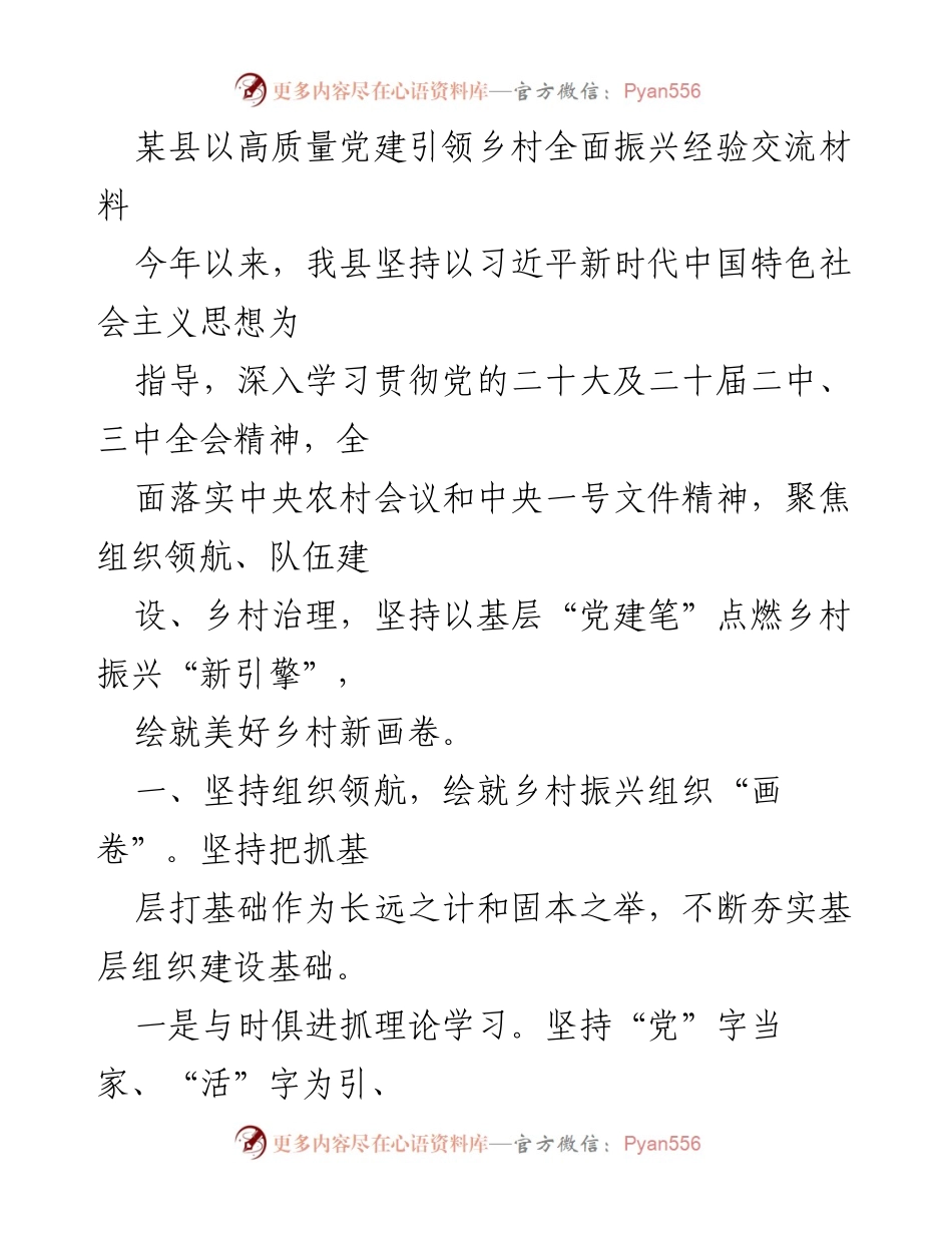[工作总结] 经验交流 - 以高质量党建引领乡村全面振兴的实践与成效.docx_第1页