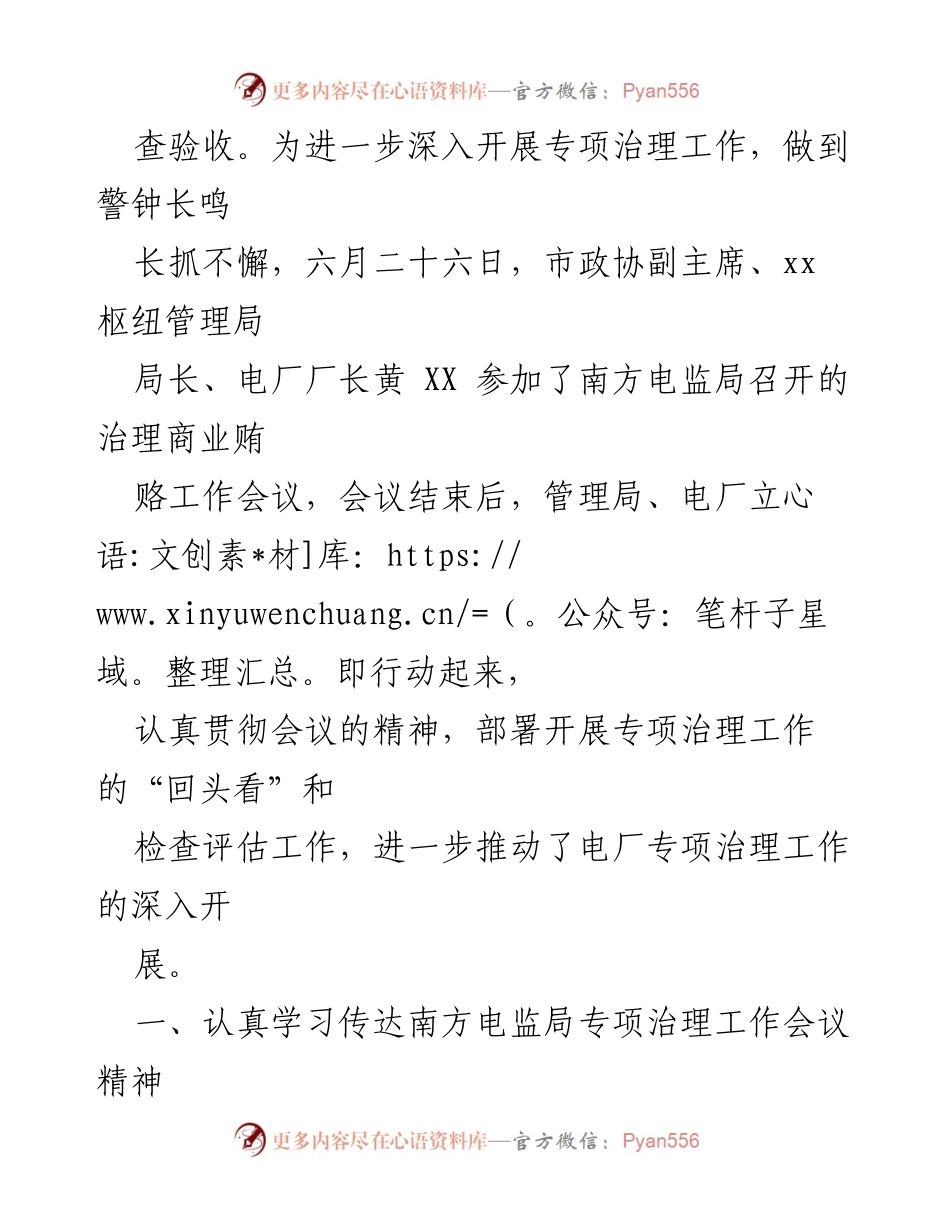 [工作报告] 专项治理工作 - 电厂商业贿赂治理专项工作报告.docx_第2页