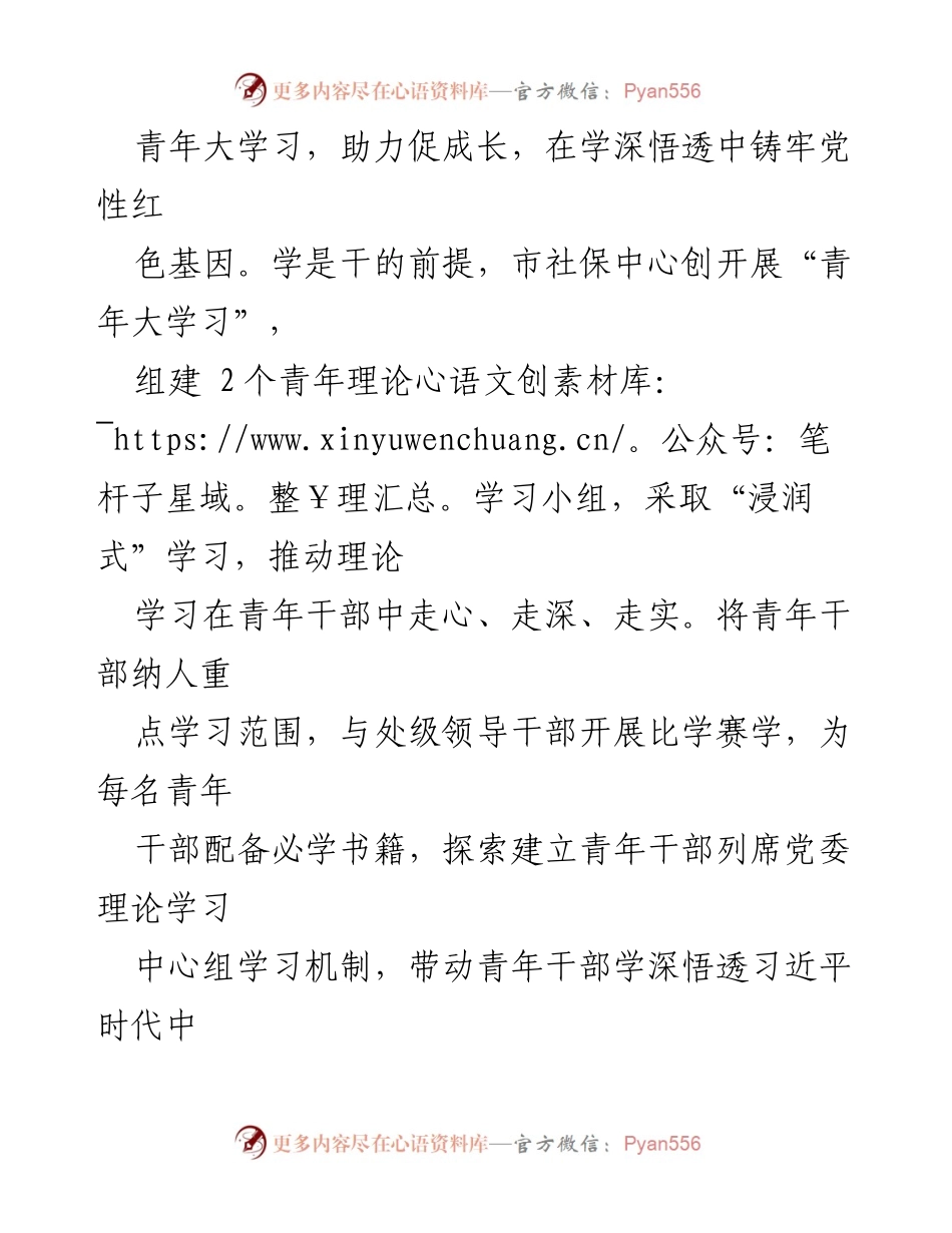 [工作总结] 青年干部培养 - 市社保中心青年干部培养工作进展情况汇报.docx_第2页
